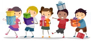 Illustration représentant des enfants avec des cadeaux